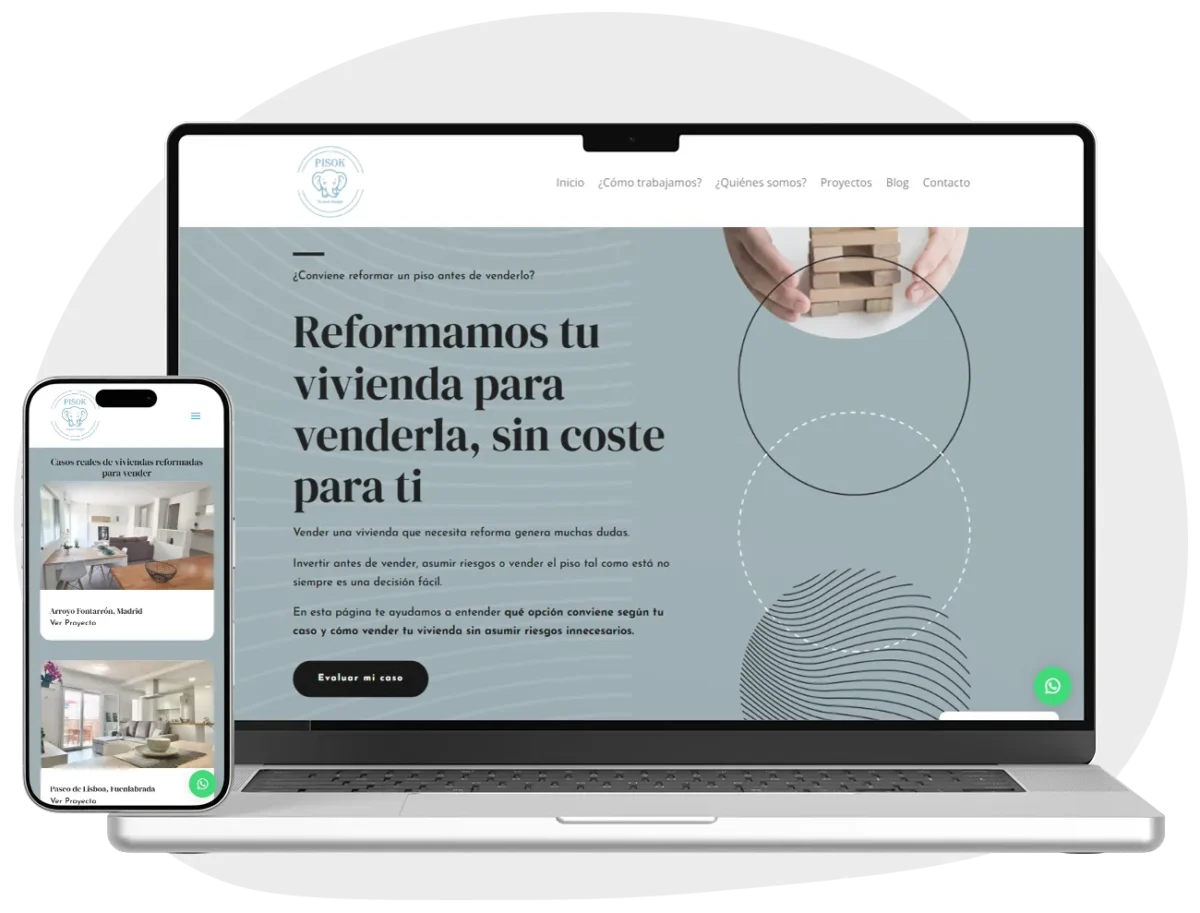 Diseño web para empresa de reformas de viviendas con vista desktop y mobile – Pisok
